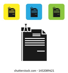 Black File document and binder clip icon isolated on white background. Checklist icon. Business concept. Set icons colorful square buttons. Vector Illustration