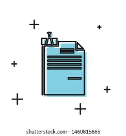 Black File document and binder clip icon isolated on white background. Checklist icon. Business concept.  Vector Illustration