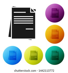 Black File document icon isolated on white background. Checklist icon. Business concept. Set icons colorful circle buttons. Vector Illustration