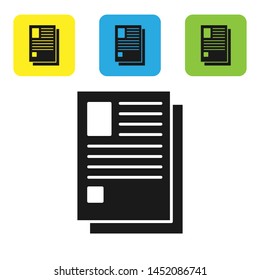 Black File document icon isolated on white background. Checklist icon. Business concept. Set icons colorful square buttons. Vector Illustration