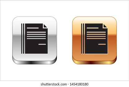 Black File document icon isolated on white background. Checklist icon. Business concept. Silver-gold square button. Vector Illustration