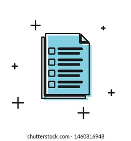 Black File document icon isolated on white background. Checklist icon. Business concept.  Vector Illustration