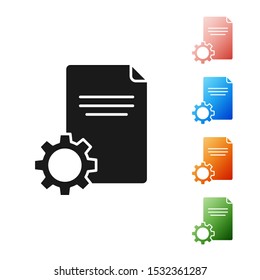 Black File document icon isolated on white background. Adjusting, service, setting, maintenance, repair, fixing. Set icons colorful. Vector Illustration