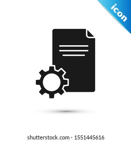 Black File document icon isolated on white background. Adjusting, service, setting, maintenance, repair, fixing.  Vector Illustration