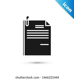 Black File document and paper clip icon isolated on white background. Checklist icon. Business concept.  Vector Illustration