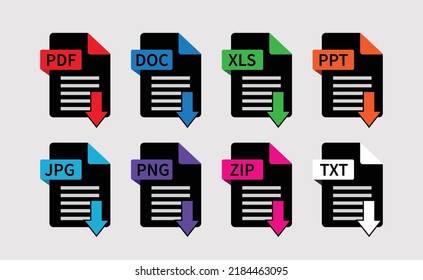 Black file format download icons