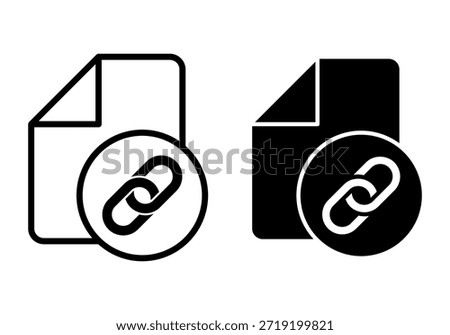 Black file link icons designed for connected documents hyperlink elements attachment references navigation access and digital workflows.