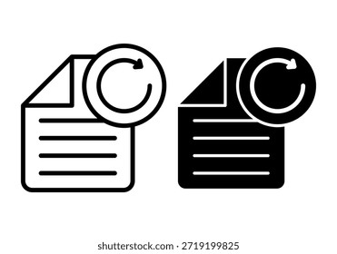 Iconos de actualización de archivos negros para actualizar tareas procesos de sincronización volver a cargar documentos flujos de trabajo de Renovar acciones del sistema y operaciones de interfaz.