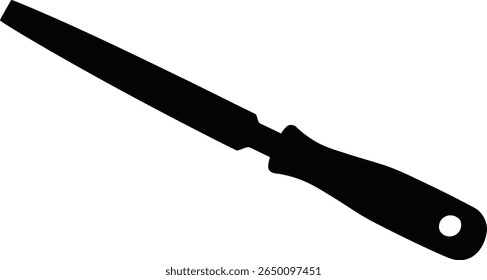 A black file tool used for shaping materials is isolated on a white background.