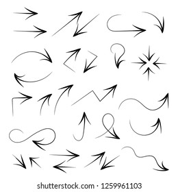 Black filigree arrows. Thin icons. Vector illustration isolated on white background