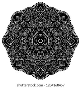 Black filigree mandala with abstract elements, isolated on white background. Oriental ethnic ornament. Template for any surfaces. Design element. Mehndi.Tattoo.