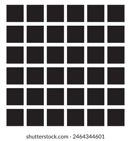 Black fill, no stroke. Square divided in 36 parts, into ninths. 6x6 grid. Isolated png illustration, white background. Asset for overlay, montage, collage, presentation. Business concept. EPS 10 