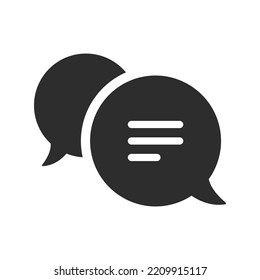 Black fill round speech bubble with text. Online chatting and communication by messaging concept icon design.