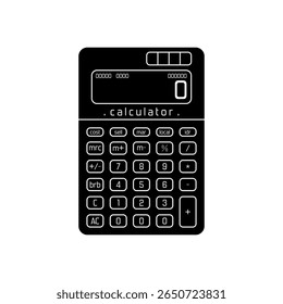 Icono de Vector de relleno negro de una calculadora de escritorio con pantalla digital y Botones detallados, perfecto para un diseño comercial y financiero minimalista.