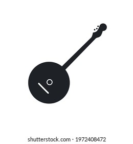 Black filled banjo. Musical strings instrument icon. Mandolin isolated on transparent background.