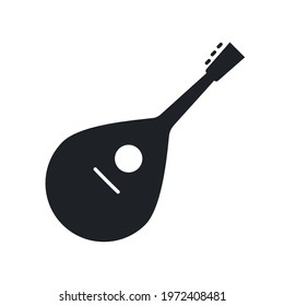 Black filled banjo. Musical strings instrument icon. Mandolin isolated on transparent background.