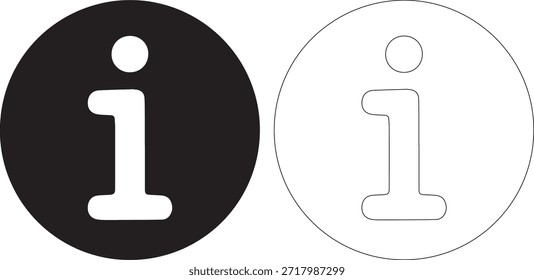 Un círculo lleno negro con un icono de información blanco y un círculo delineado blanco con un icono de información negro sobre un fondo blanco puro
