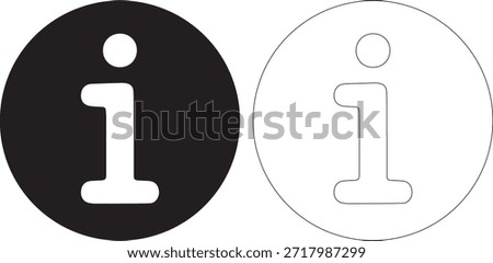 A black filled circle with a white information icon and a white outlined circle with a black information icon on a pure white background