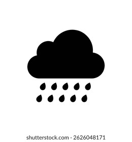 Black Filled Cloud with Raindrop Symbols Underneath