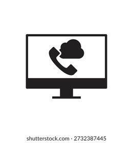 Black filled cloud voip communication icon on screen
