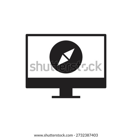 Black filled compass direction symbol on monitor screen