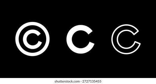 Símbolo de Derechos de autor relleno negro y Ilustración vectorial de signo de Derechos de autor delineado, ícono de Derechos de propiedad intelectual, diseño de Licencia creativa, concepto de protección legal, símbolo de registro de Marca comercial C. 