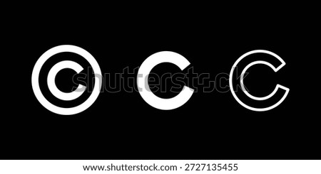 Black filled copyright symbol and outlined copyright sign vector illustration, intellectual property rights icon, creative license design, legal protection concept, C trademark registration symbol. 