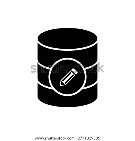 Black filled database icon representing data editing, record updates, and content modification.