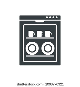 Icono vectorial del lavavajillas rellenado de negro aislado sobre fondo transparente blanco. Símbolo del aparato de cocina.