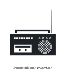 Black filled fm radio station vector icon isolated on transparent background. Symbol of listening to music or any other melody or sound and even news. Retro receiver with antenna.