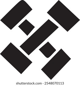 Black Filled Gym Dumbbell Cross Icon Silhouette - Simple Vector Design 