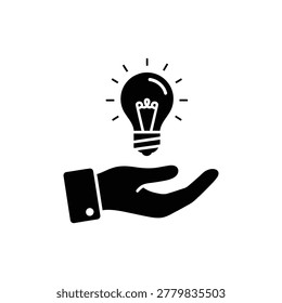 Black filled hand under lightbulb icon representing energy conservation and sustainable electricity use