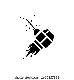 Black Filled Icon of Atmospheric Entry Probe Falling with Flames
