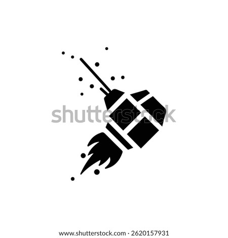 Black Filled Icon of Atmospheric Entry Probe Falling with Flames