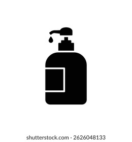 Black Filled Icon of a Bottle of Hand Sanitizer with a Pump