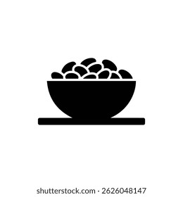 Black Filled Icon of a Bowl of Mixed Nuts on a Table