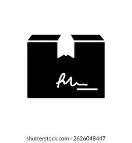 Black Filled Icon of a Box with a Customer Signature Line