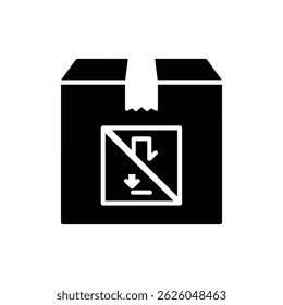 Black Filled Icon of a Box with a Do-Not-Crush Symbol