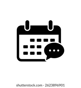Zwart gevuld pictogram van de kalender met chat bubble overlay voor berichten en planning