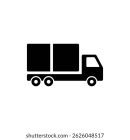 Black filled icon of a cargo truck with a large box on top