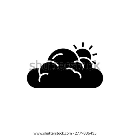 Black filled icon of a cloud with a small sun emerging, symbolizing hope and partly sunny weather.