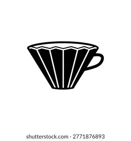 Black filled icon of coffee filter paper used in drip coffee brewing for clean extraction process.