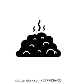 Black filled icon of a compost heap with small rising steam lines, indicating active decomposition.