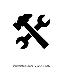 Black Filled Icon of Crossed Hammer and Wrench Representing Fatherhood and Work