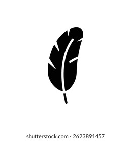 Black Filled Icon of Curved Feather with Central Shaft