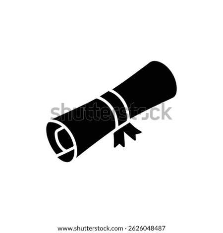 Black Filled Icon of a Diploma Scroll with Ribbon