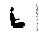 Black Filled Icon of Driver Seat with Headrest, Vehicle Comfort Symbol