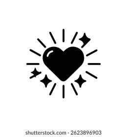 Zwart gevuld pictogram van Fan Heart met Stream Sparkles, Fan Support Symbool