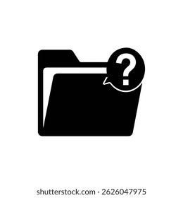 Black Filled Icon of FAQ Folder with Question Icon on Top Right Corner