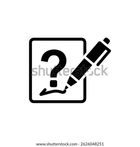 Black Filled Icon of FAQ Pen Writing Question Symbol on Note